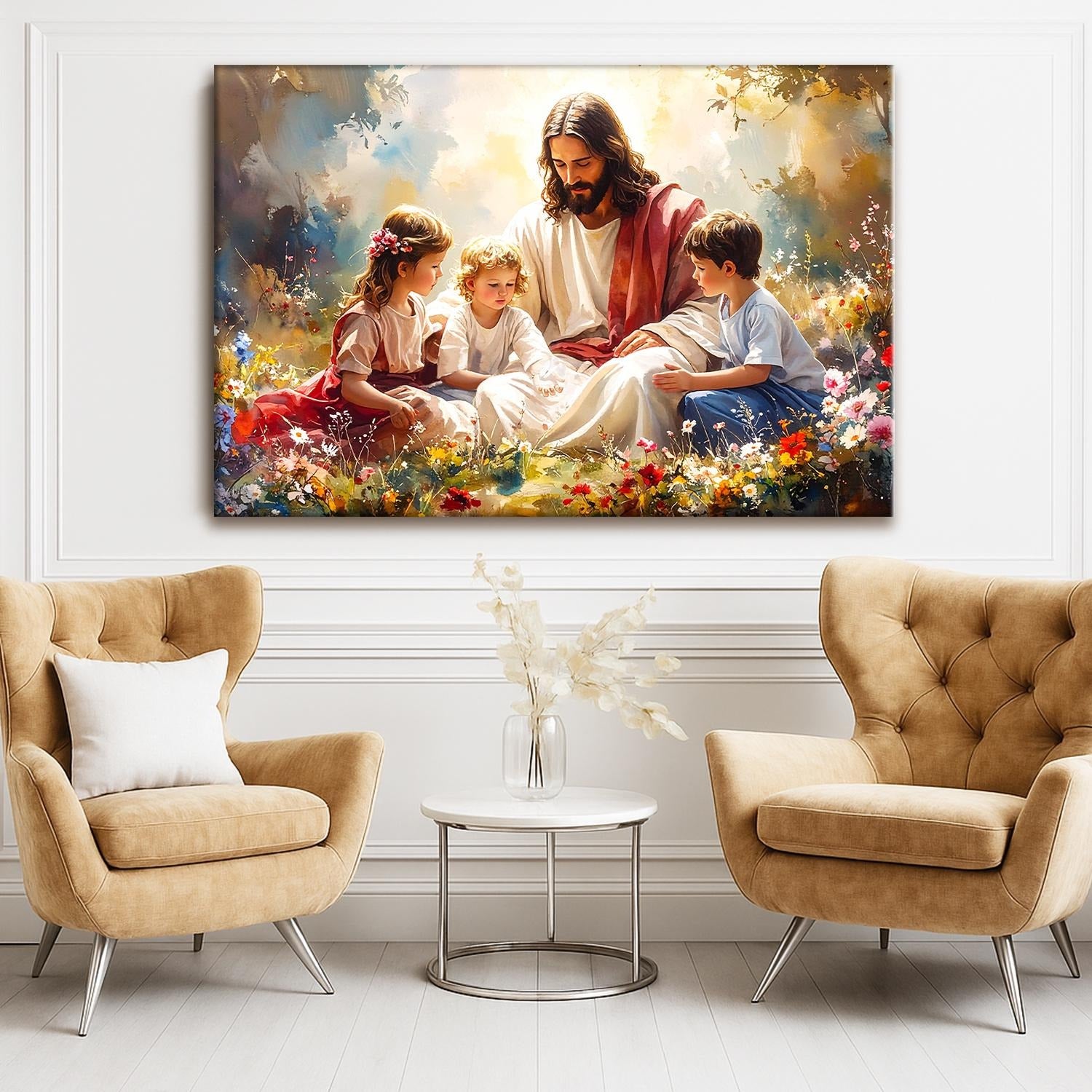 Jesus With Children Faith Wall Art, Christian Wall Art, Jesus Faith Printed Art, Christian Home Decor, Religious Artwork for Living Room